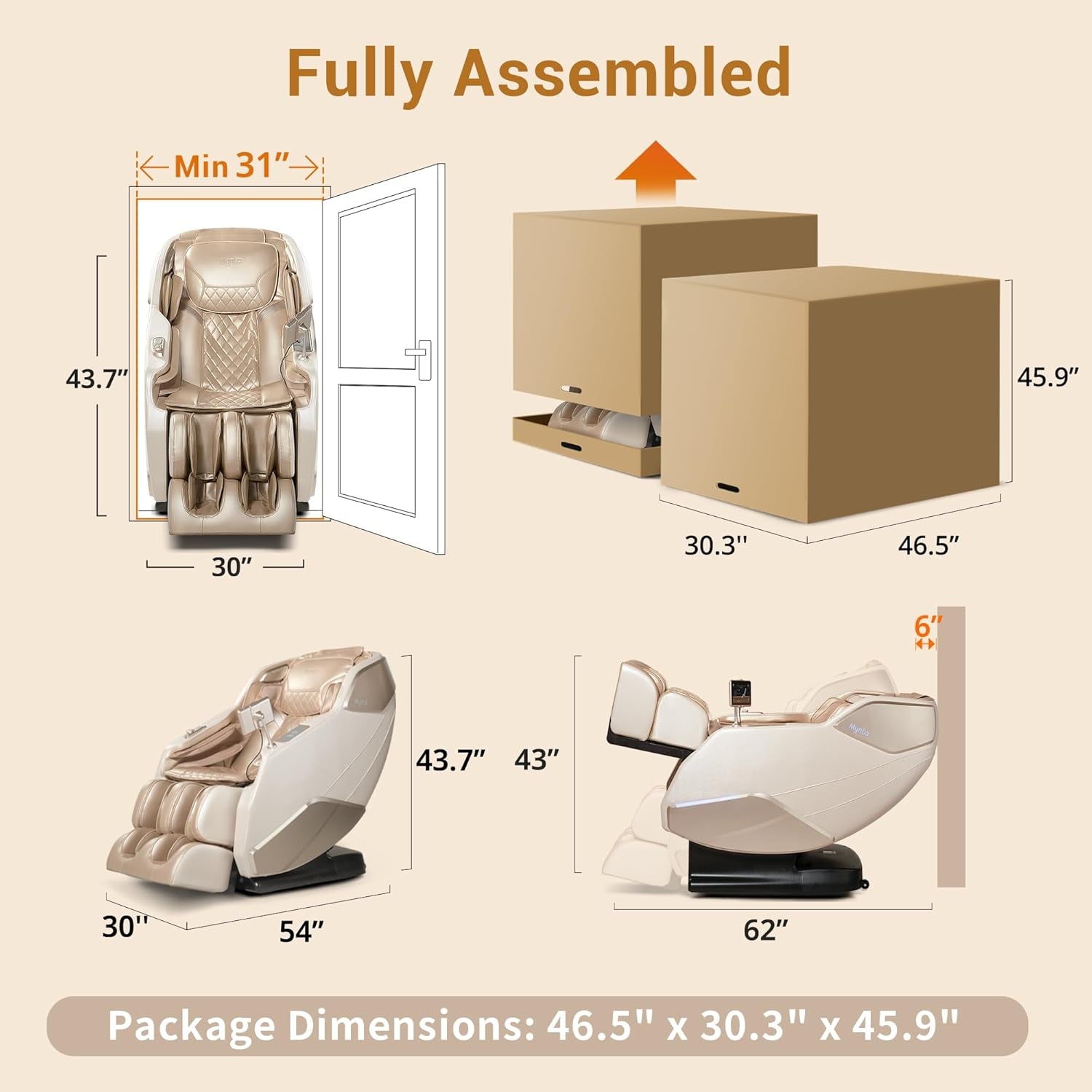 Massage Chair Full Body with Heat, Zero Gravity Sl-Track 3D Massage Chairs with Thai Stretching, 12 Modes,12 Massage Techniques, Calf & Foot Massage, Wireless Charging, White Noise
