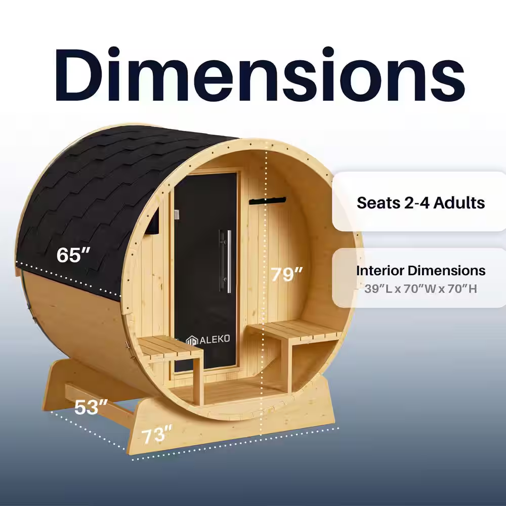 Outdoor Indoor Finland Pine Wet Dry Barrel Sauna 3-5 Person Front Porch Canopy 4.5 Kw ETL Certified Bitumen Shingle Roof