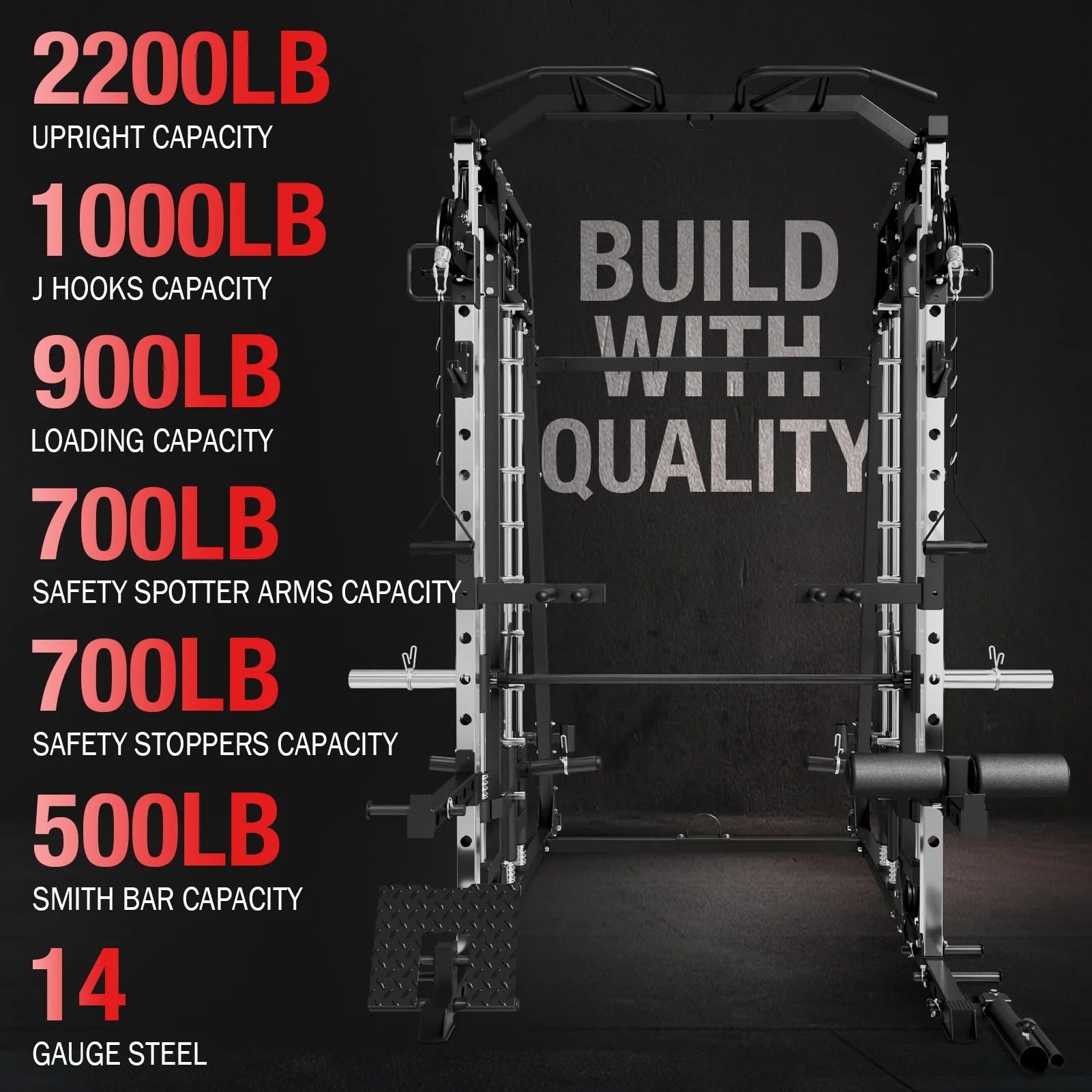 M4 All-In-One Smith Machine Home Gym Package, 2200 Lbs Power Rack Cage with Cable Crossover, 360° Landmine, Barbell Holders and Other Attachments, Total Body Strength Training Cage